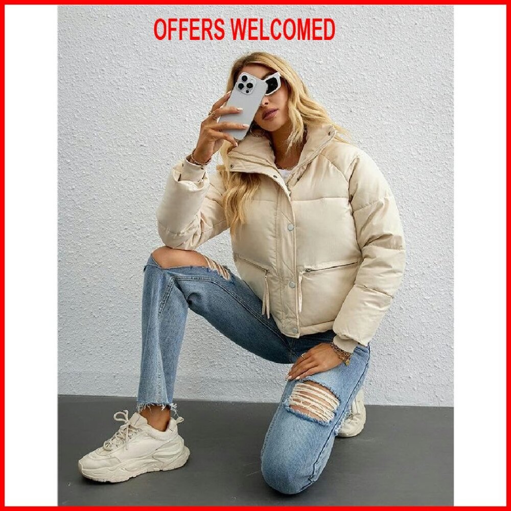 Cropped Puffer Jacket Women's Winter Warm Quilted Lightweight Coat - Picture 6 of 8